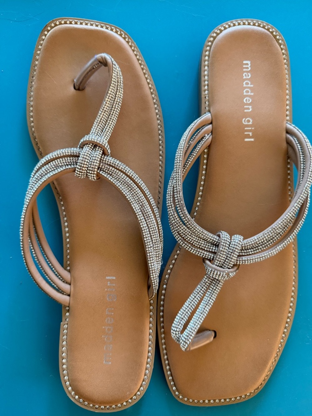 Madden Girl Silver Beaded Knot Thong Sandals
